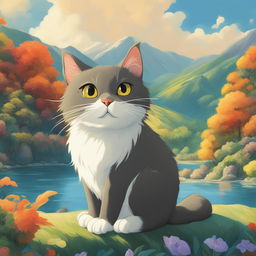 A high-definition digital art poster featuring a different, charming cat in a playful pose