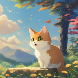 A high-definition digital art poster featuring a different, charming cat in a playful pose