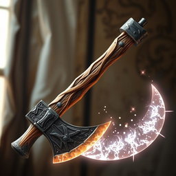 A large Western-style axe, expertly crafted with a rugged and fierce appearance