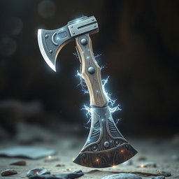 A large Western-style axe, expertly crafted with a rugged and fierce appearance