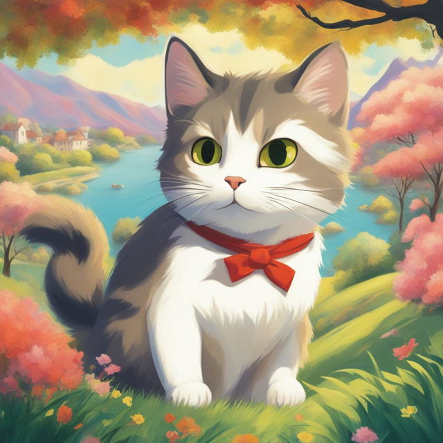 A high-definition digital art poster featuring a different, charming cat in a playful pose