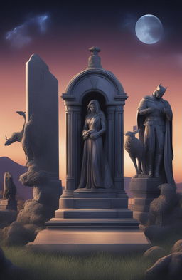 This is a high-quality digital art image of a Marvel-inspired tombstone set against a night sky