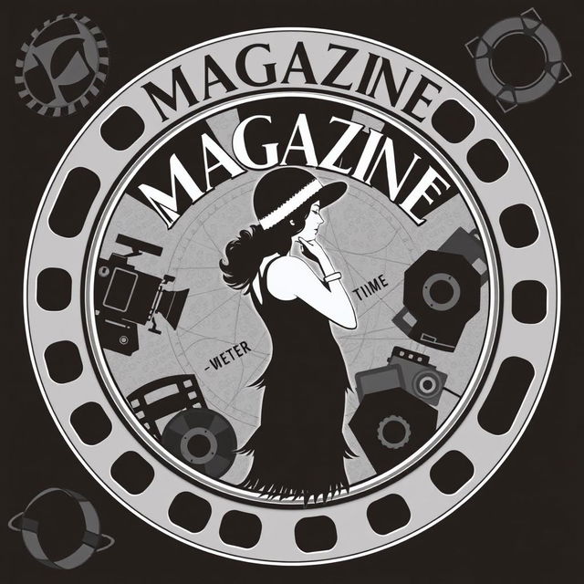 A stylish 1920s magazine cover design featuring a film reel as the frame