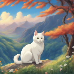 A high-definition digital art poster featuring a unique, enchanting cat in a relaxed pose