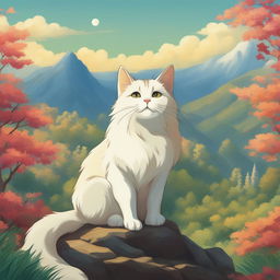 A high-definition digital art poster featuring a unique, enchanting cat in a relaxed pose