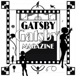 A stylish magazine cover inspired by the iconic Great Gatsby, featuring a movie reel strip as the frame