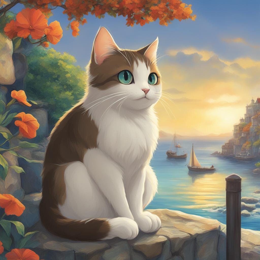 A high-definition digital art poster featuring a new, captivating cat in a curious pose