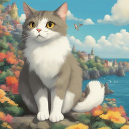 A high-definition digital art poster featuring a new, captivating cat in a curious pose