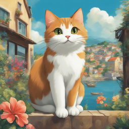 A high-definition digital art poster featuring a new, captivating cat in a curious pose