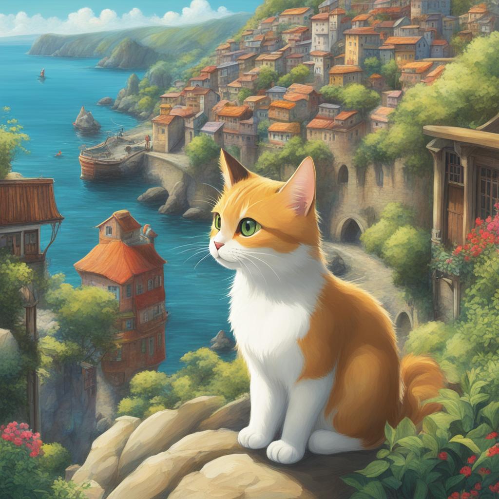 A high-definition digital art poster featuring a new, captivating cat in a curious pose