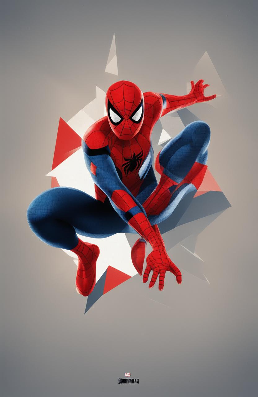 A 32k ultra HD, 200mm digital poster of Marvel's Spiderman, rendered in a minimalistic style