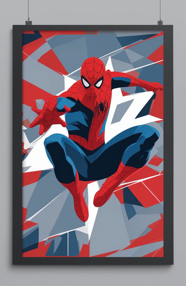 A 32k ultra HD, 200mm digital poster of Marvel's Spiderman, rendered in a minimalistic style