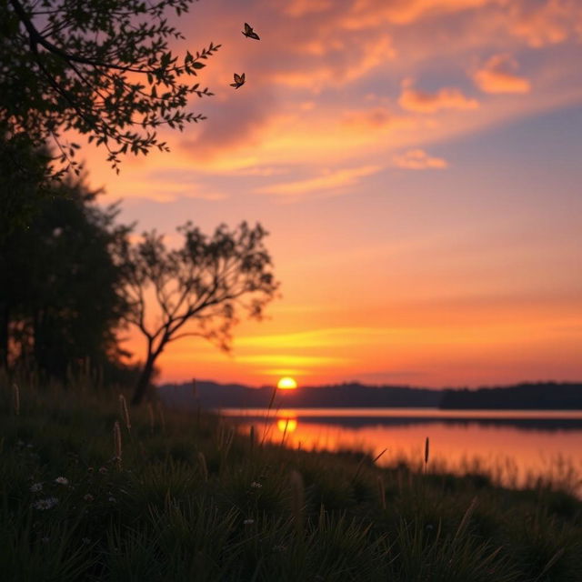 A serene sunset scene filled with small elements that enhance the beauty of twilight