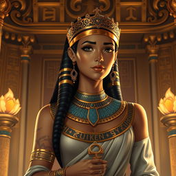 A regal depiction of Queen Tany, an embodiment of elegance and power, dressed in exquisite ancient Egyptian attire