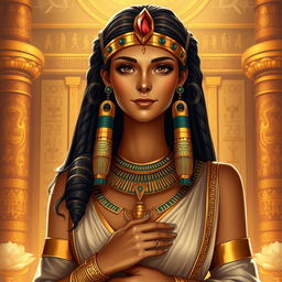 A regal depiction of Queen Tany, an embodiment of elegance and power, dressed in exquisite ancient Egyptian attire