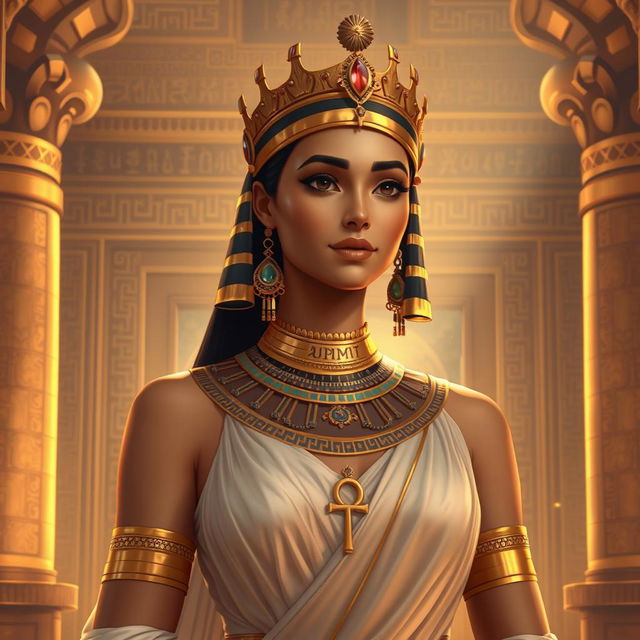 A regal depiction of Queen Tany, an embodiment of elegance and power, dressed in exquisite ancient Egyptian attire