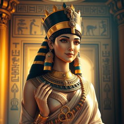 A regal depiction of Queen Tany, an embodiment of elegance and power, dressed in exquisite ancient Egyptian attire
