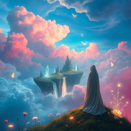 A mystical scene depicting a dreamlike landscape where dreams turn into reality