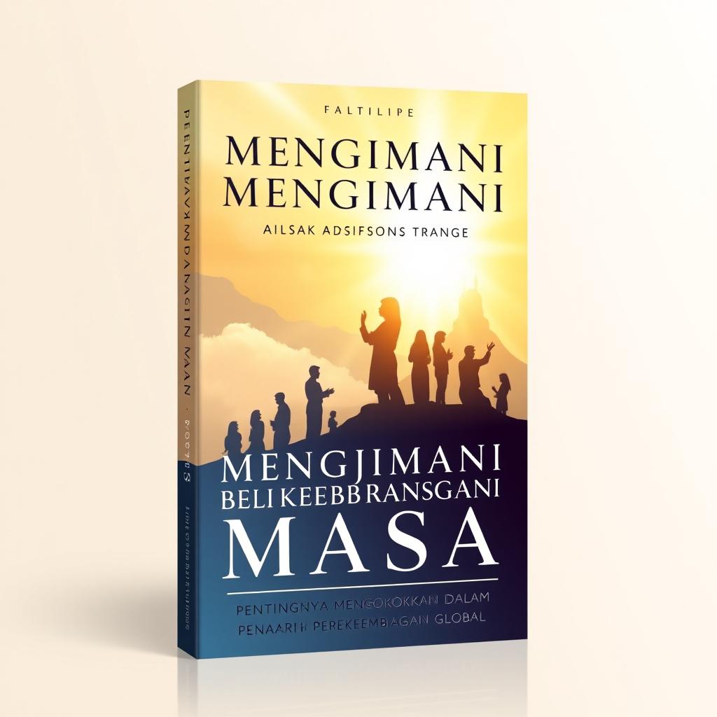 A book cover design for the title 'MENGIMANI DALAM PERKEMBANGAN MASA - PENTINGNYA MENGOKOHKAN IMAN DALAM PENGARUH PERKEMBANGAN GLOBAL'