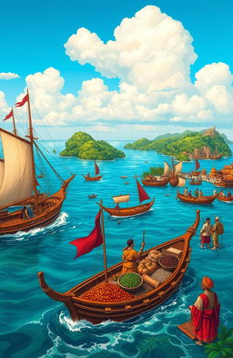 A detailed illustration of the spice trade routes in the Maritime Nusantara during the 16th century