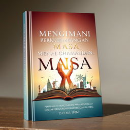 A visually striking book cover design for a title reflecting on faith and development, titled 'MENGIMANI DALAM PERKEMBANGAN MASA -PENTINGNYA MENGOKOHKAN IMAN DALAM PENGARUH PERKEMBANGAN GLOBAL'