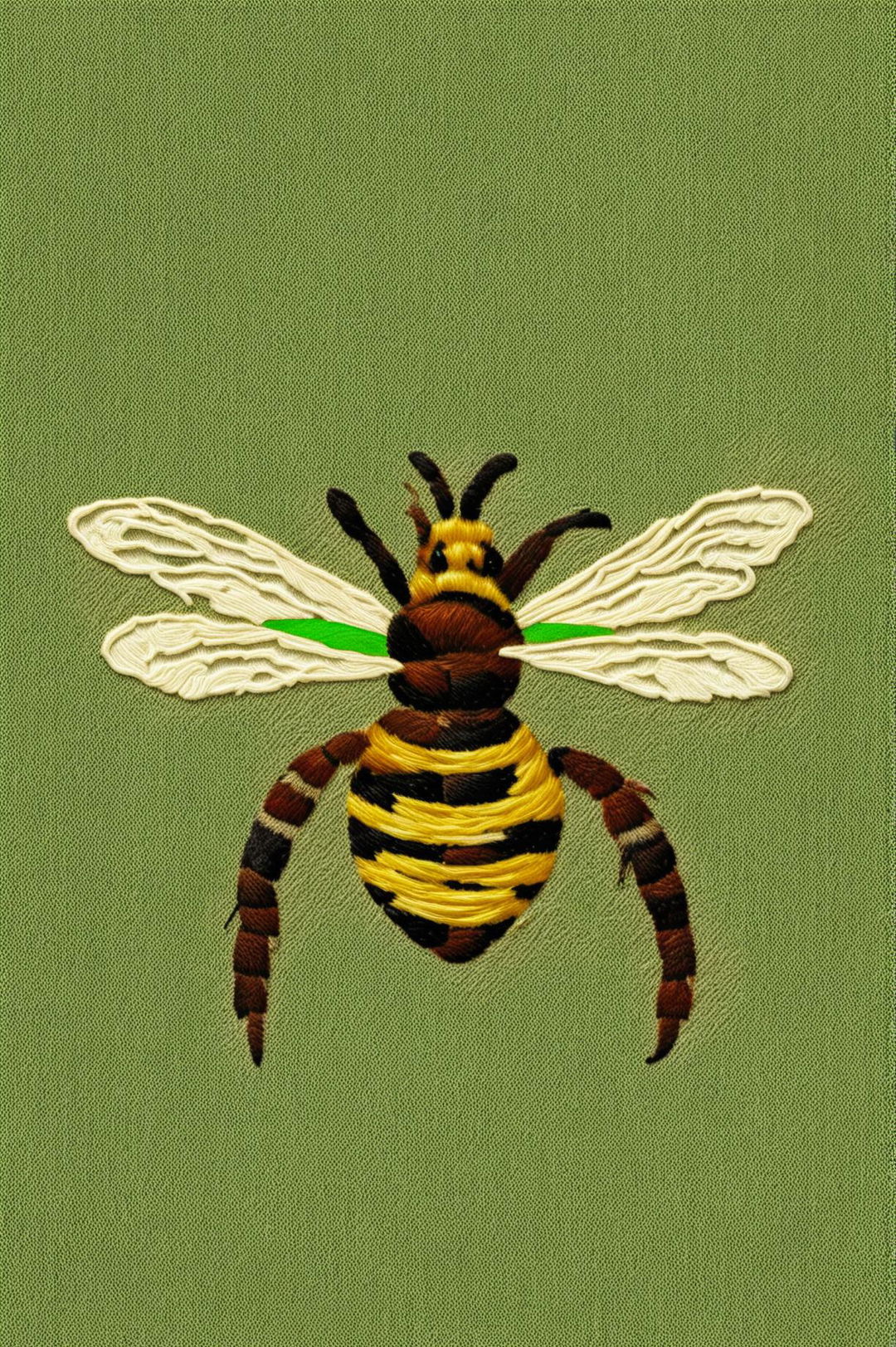 A 32k HD digital rendering of a bee, intricately embroidered on a textured fabric measuring 200mm