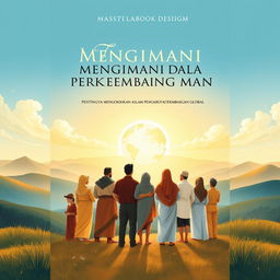 An illustration art style book cover design representing the concept of faith, titled 'MENGIMANI DALAM PERKEMBANGAN MASA -PENTINGNYA MENGOKOHKAN IMAN DALAM PENGARUH PERKEMBANGAN GLOBAL'