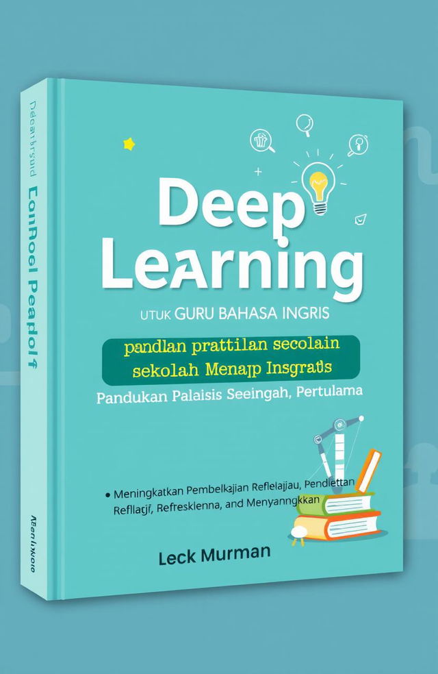 A professional and engaging book cover design for an educational guide titled 'Deep Learning untuk Guru Bahasa Inggris: Panduan Praktis untuk Sekolah Menengah Pertama'