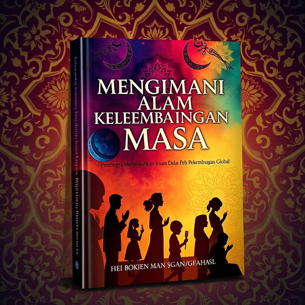 A stunning book cover design for an illustration art style book titled 'MENGIMANI DALAM PERKEMBANGAN MASA -PENTINGNYA MENGOKOHKAN IMAN DALAM PENGARUH PERKEMBANGAN GLOBAL'