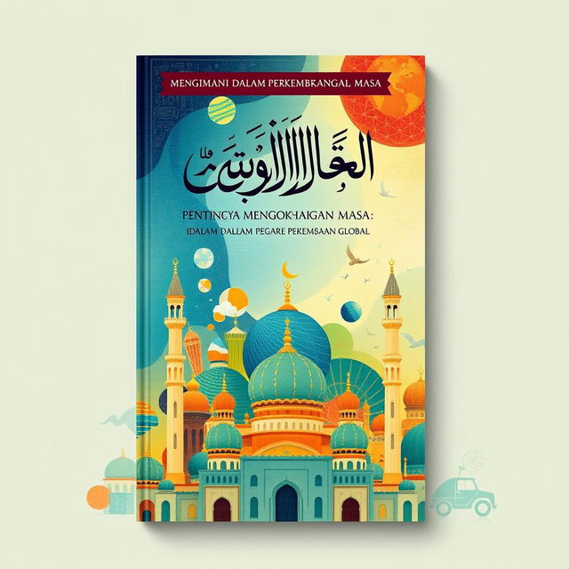 An artistic book cover design that conveys the essence of Islamic faith, featuring vibrant illustrations that symbolize strength and resilience of belief amidst modern global influences