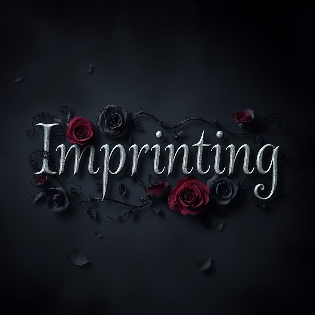 The word 'imprinting' stylized in an elegant, gothic font, surrounded by dark romantic elements