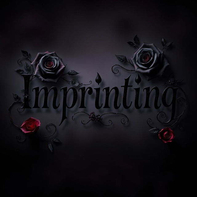 The word 'imprinting' stylized in an elegant, gothic font, surrounded by dark romantic elements