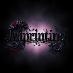 The word 'imprinting' stylized in an elegant, gothic font, surrounded by dark romantic elements