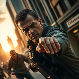 A thrilling scene from the upcoming movie 'JASON BOURNE 6 (2024)', featuring Matt Damon and Kevin Costner in action