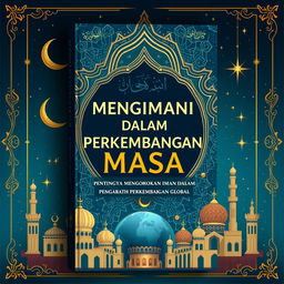 A captivating book cover design for an illustration art style featuring the title 'MENGIMANI DALAM PERKEMBANGAN MASA -PENTINGNYA MENGOKOHKAN IMAN DALAM PENGARUH PERKEMBANGAN GLOBAL' prominently displayed