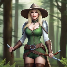 A realistic digital art image of Dolly Parton depicted as a Ranger from Dungeons and Dragons 5e