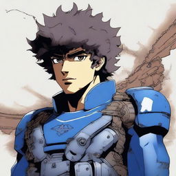 A high-quality digital art piece featuring Spike Spiegel from Cowboy Bebop in Gears of War armor