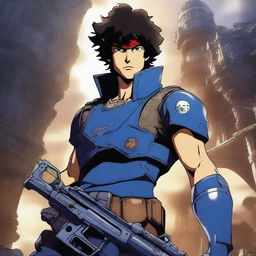 A high-quality digital art piece featuring Spike Spiegel from Cowboy Bebop in Gears of War armor