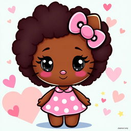 A brown-skinned girl character designed as a version of Hello Kitty, featuring an adorable Afro hairstyle