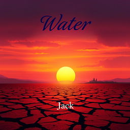 A stunning book cover design for 'Water: The Last Pond's Deadly Secret' written by Jack, featuring drought-stricken land with cracked earth under a vivid sunset