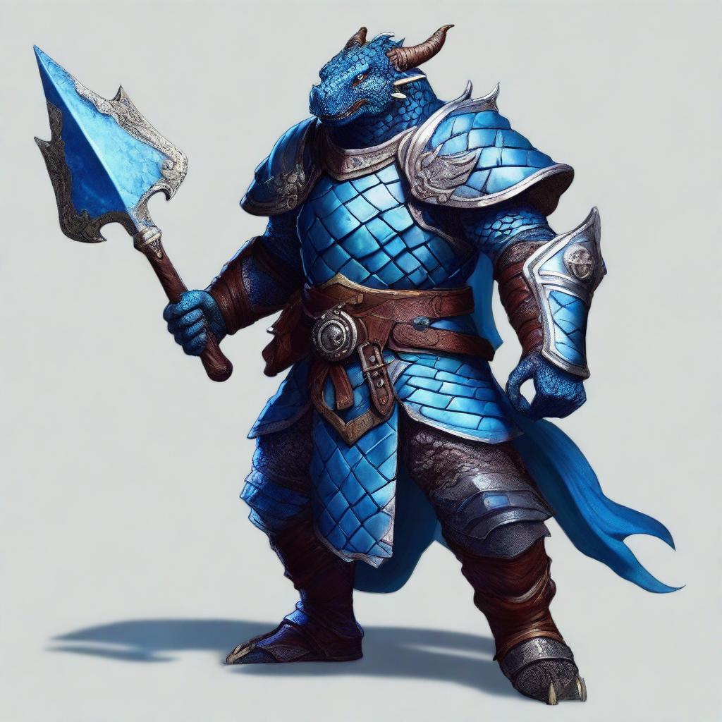 A semi-realistic digital art image of a Dragonborn from Dungeons and Dragons 5e in plate mail armor, armed with two maces