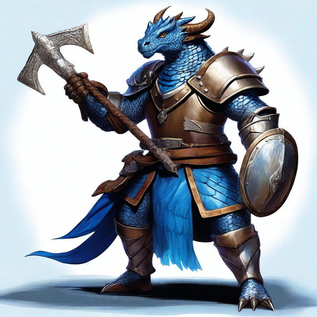 A semi-realistic digital art image of a Dragonborn from Dungeons and Dragons 5e in plate mail armor, armed with two maces