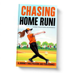 A captivating book cover design for a softball-themed book, featuring a bold and dynamic illustration of a female softball player in action