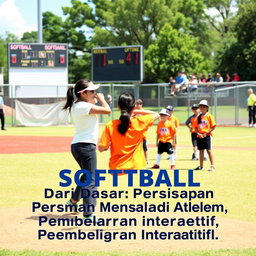 A vibrant and dynamic scene capturing the essence of beginner softball training