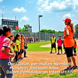 A vibrant and dynamic scene capturing the essence of beginner softball training