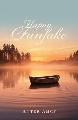 A nostalgic book cover design, featuring a dreamy sunset over a quiet lake surrounded by tall trees