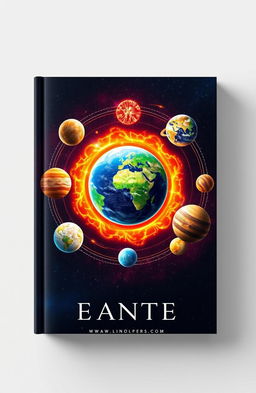 A stunning book cover design featuring a vibrant solar system, where each planet is artistically represented in vivid colors