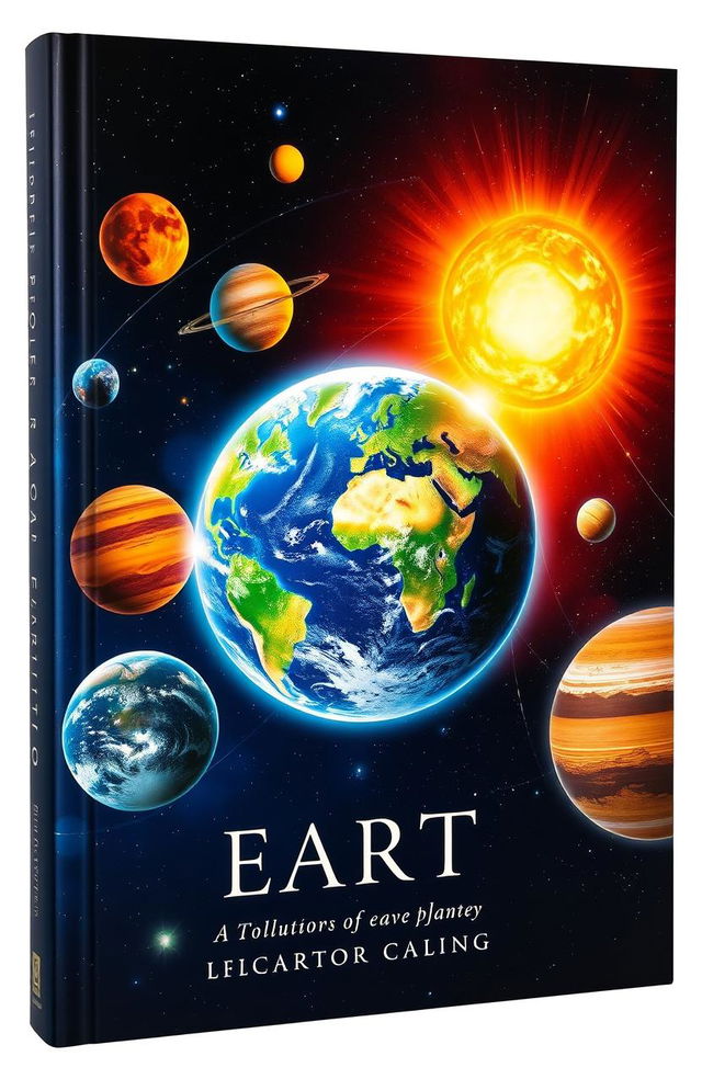 A stunning book cover design featuring a vibrant solar system, where each planet is artistically represented in vivid colors