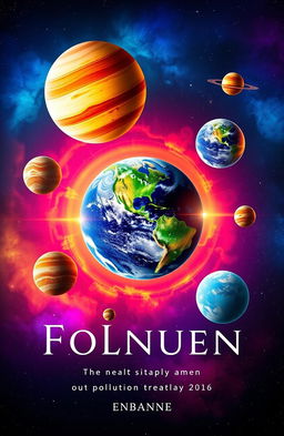 A stunning book cover design featuring a vibrant solar system, where each planet is artistically represented in vivid colors