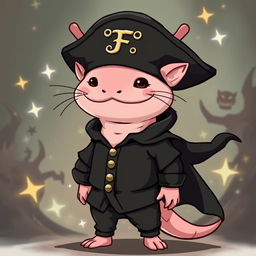 A charming axolotl wizard depicted as tall and skinny, combining a slightly cartoonish yet realistic style that enhances its cute and goofy appearance